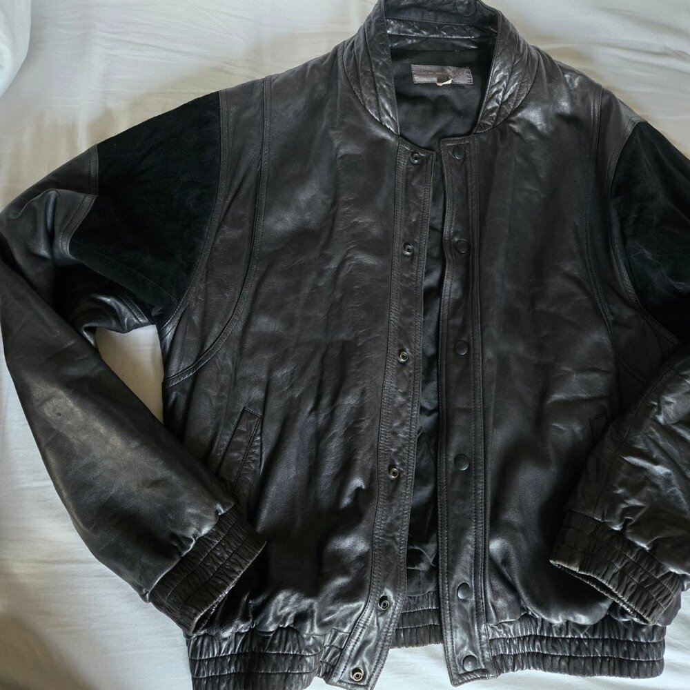 Alan Michael Leather Bomber with Suede Shoulders